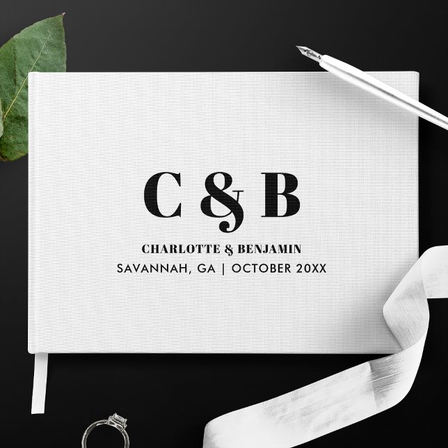 Bold Modern Minimalist White Monogram Wedding Guest Book (Creator Uploaded)