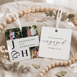 Bold Modern Monogram Engagement Photo Keepsake Metal Tree Decoration