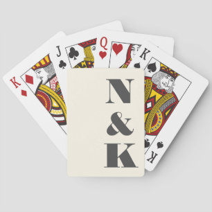 Bold Modern Monogram Initials Black Cream Wedding Playing Cards