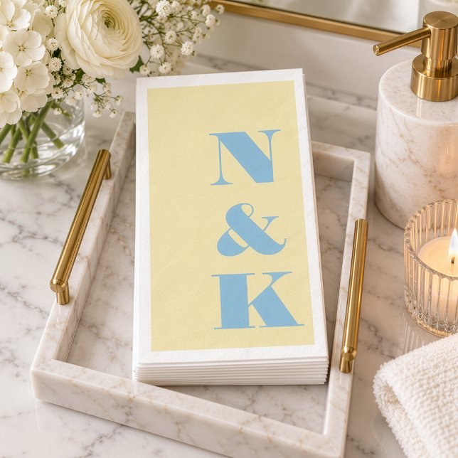Bold Modern Monogram Initials Blue Yellow Wedding Napkin (Creator Uploaded)