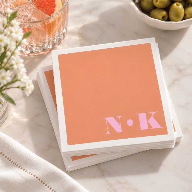 Bold Modern Monogram Initials Pink Orange Wedding Napkin (Creator Uploaded)