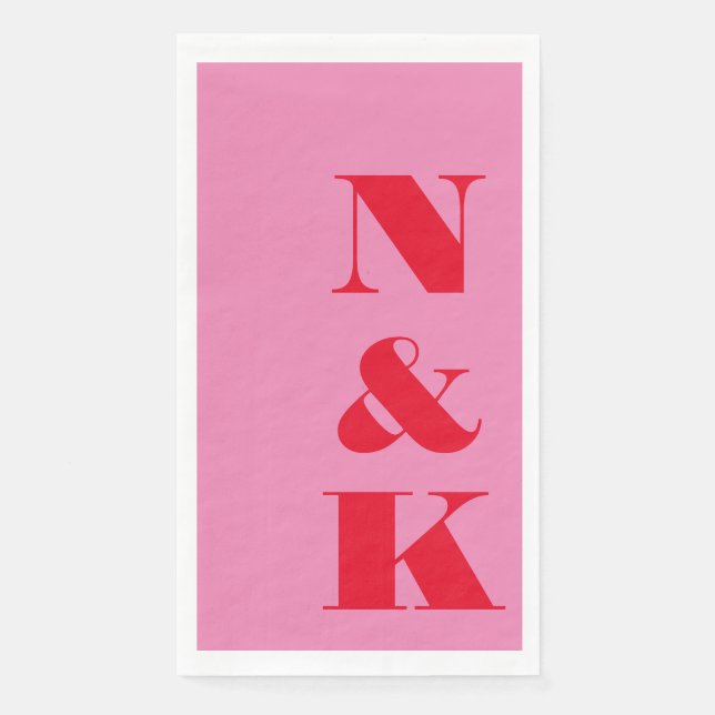 Bold Modern Monogram Initials Pink Red Wedding Napkin (Front)
