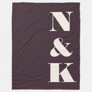 Bold Modern Monogram Initials Plum Ivory Newlywed Fleece Blanket