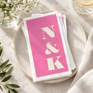 Bold Modern Monogram Initials Wedding Hot Pink Napkin