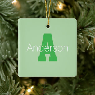 Bold Modern Monogram   Pale & Kelly Green Ceramic Ornament
