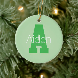Bold Modern Monogram   Pale & Kelly Green Ceramic Tree Decoration