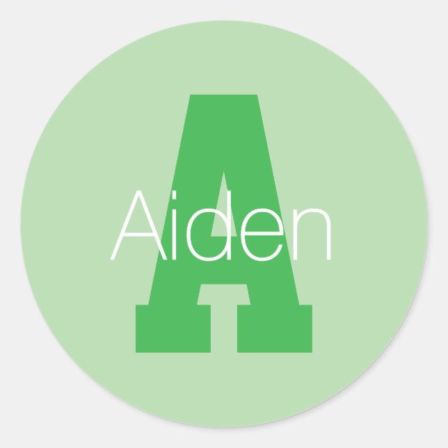 Bold Modern Monogram | Pale & Kelly Green Classic Round Sticker (Front)