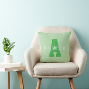 Bold Modern Monogram   Pale & Kelly Green Cushion