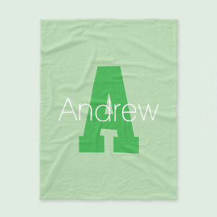 Bold Modern Monogram Pale & Kelly Green Fleece Blanket