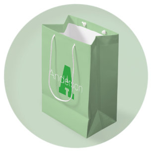 Bold Modern Monogram Pale & Kelly Green Medium Gift Bag