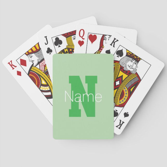 Bold Modern Monogram | Pale & Kelly Green Playing Cards (Back)