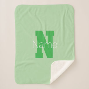 Bold Modern Monogram   Pale & Kelly Green Sherpa Blanket
