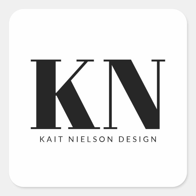 Bold Modern Monogram Professional Black White  Square Sticker (Front)
