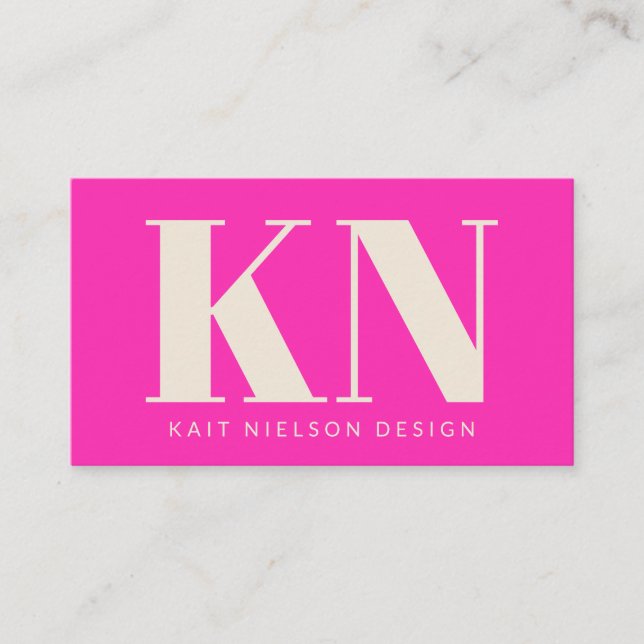 Bold Modern Monogram Professional Hot Pink Business Card (Front)