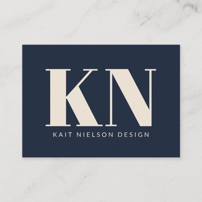 Bold Modern Monogram Professional Navy Blue Business Card (Front)