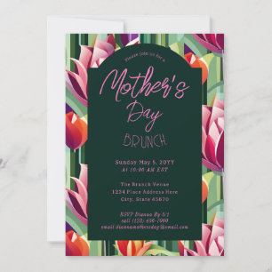 Bold Modern Mother’s Day Tulip Green Pink Brunch Invitation