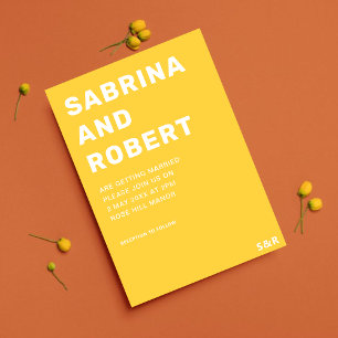 Bold Modern Names Typography Yellow Wedding Invitation