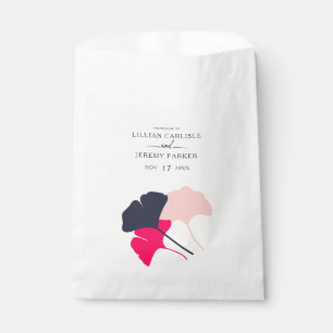 Bold Modern Navy and Pink Ginkgo Leaves Wedding Favour Bags