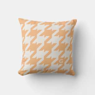 Bold modern orange houndstooth with monogram cushion