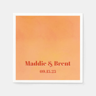 Bold Modern Orange Watercolor Sunset Wedding Napkin