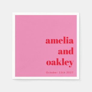 Bold Modern Pink and Red Retro Custom Wedding Napkin
