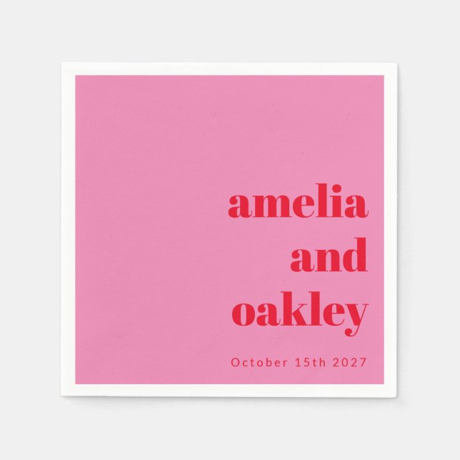Bold Modern Pink and Red Retro Custom Wedding Napkin (Front)