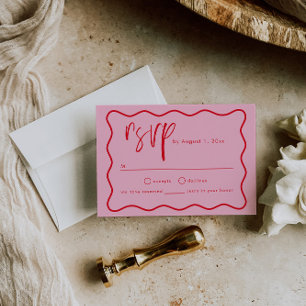 Bold Modern Pink And Red Squiggle Frame RSVP Card