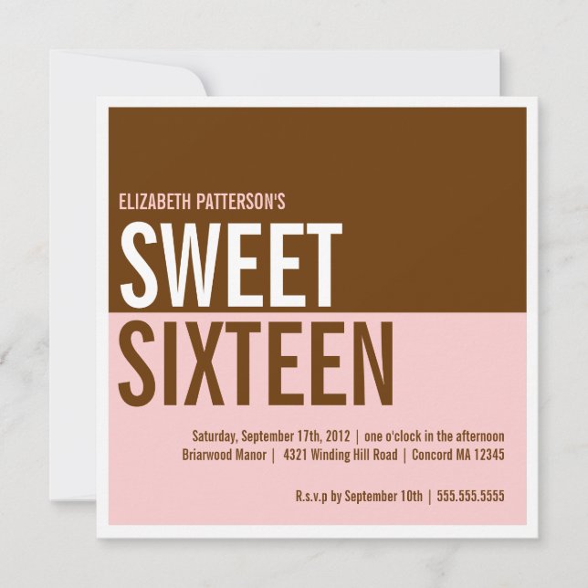 Bold Modern Pink & Brown Sweet Sixteen Invitation (Front)