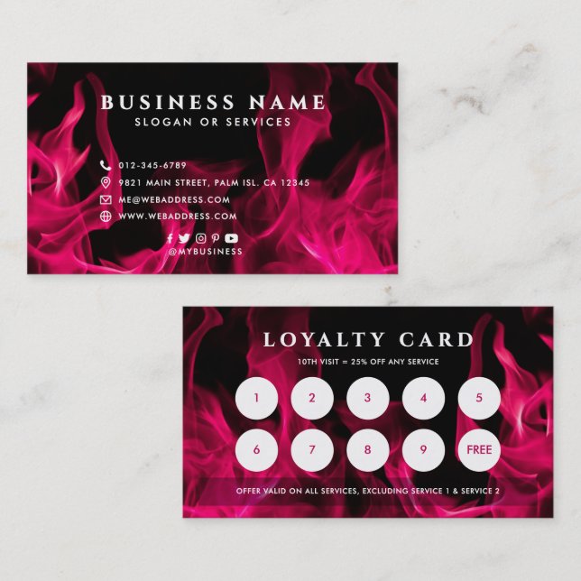 Bold Modern Pink Flames Custom Offer Loyalty Card (Front/Back)