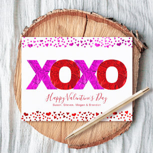 Bold Modern Pink Red XOXO Valentine’s Day Hearts Holiday Postcard