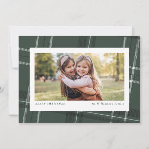 Bold modern plaid green horizontal photo holiday card
