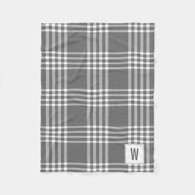 Bold Modern Plaid Holiday Monogram Fleece Blanket (Front)