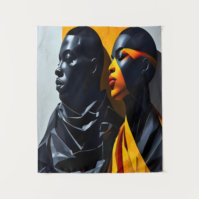 Bold Modern Portraits Abstract Geometric Art Tapestry (Front)