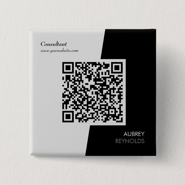 Bold Modern Professional QR Code Black And White 15 Cm Square Badge (Front)