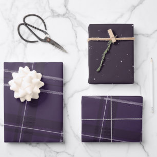 Bold modern purple plaid holiday wrapping paper sheet