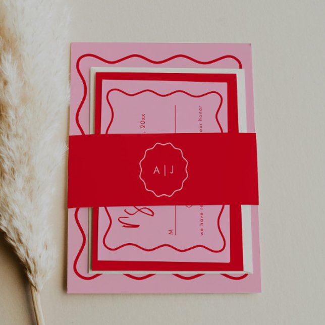 Bold Modern Red And Pink Monogram Invitation Belly Band (Creator Uploaded)