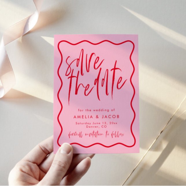 Bold Modern Red And Pink Save The Date Invitation (Creator Uploaded)