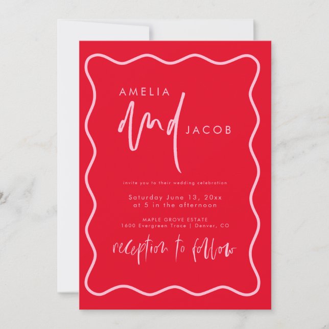Bold Modern Red And Pink Wedding Invitation (Front)