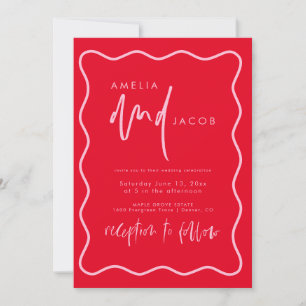Bold Modern Red And Pink Wedding Invitation