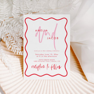 Bold Modern Red And Pink Wedding Invitation