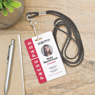 Bold Modern Red Circle Photo Press Pass & Logo ID Badge