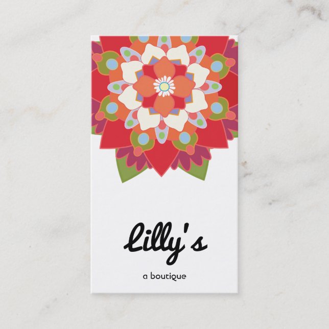 Bold Modern Red Floral Lotus Flower Business Card (Front)