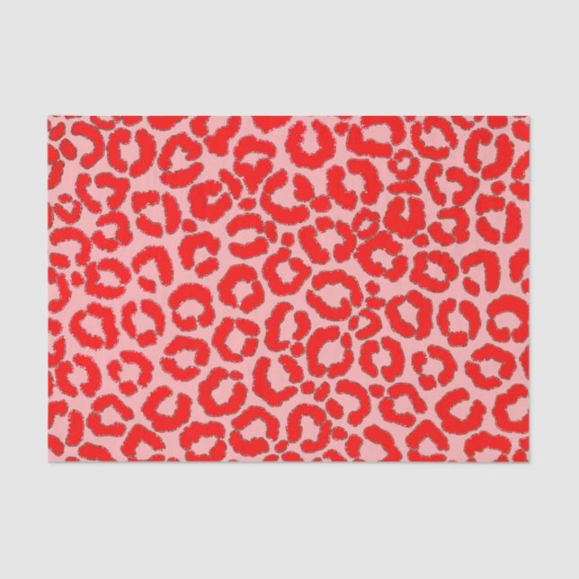 Bold Modern Red Pink Leopard Animal Print Tissue Paper (Front)