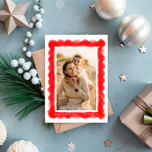 bold modern red RETRO christmas photo frame Holiday Card