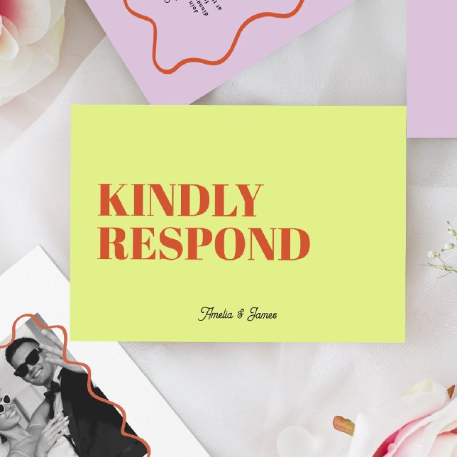 Bold modern Retro Funky Bright Wedding RSVP Card (Creator Uploaded)