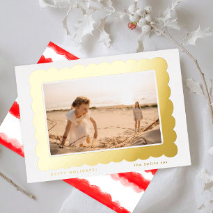 bold modern retro red festive frame foil holiday card