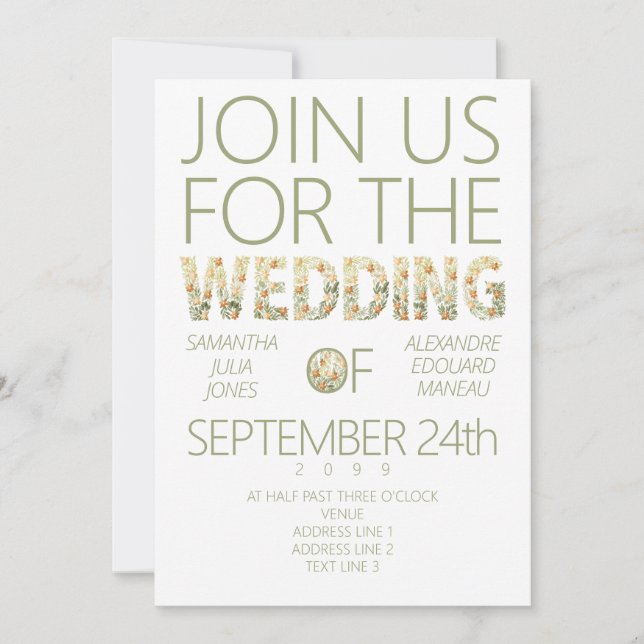 Bold Modern Rustic Boho Floral Greenery Wedding Invitation (Front)