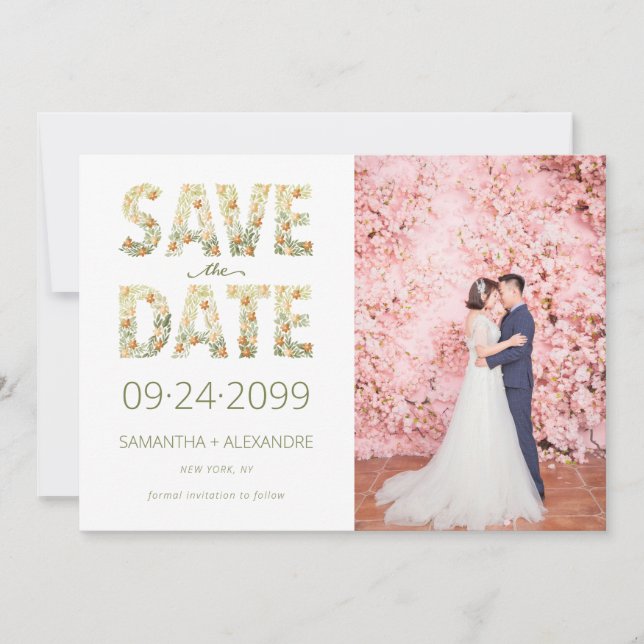 Bold Modern Rustic Boho Floral Greenery Wedding Save The Date (Front)