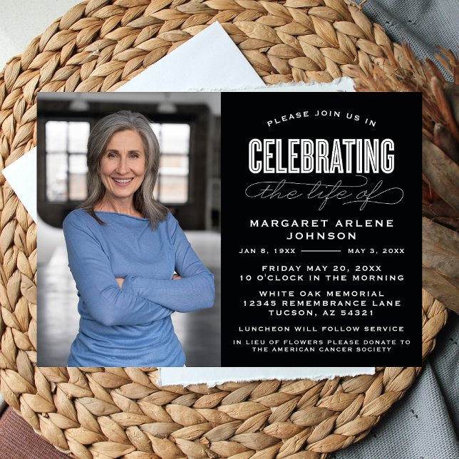 BOLD MODERN SCRIPT CELEBRATION OF LIFE FUNERAL INVITATION (Creator Uploaded)