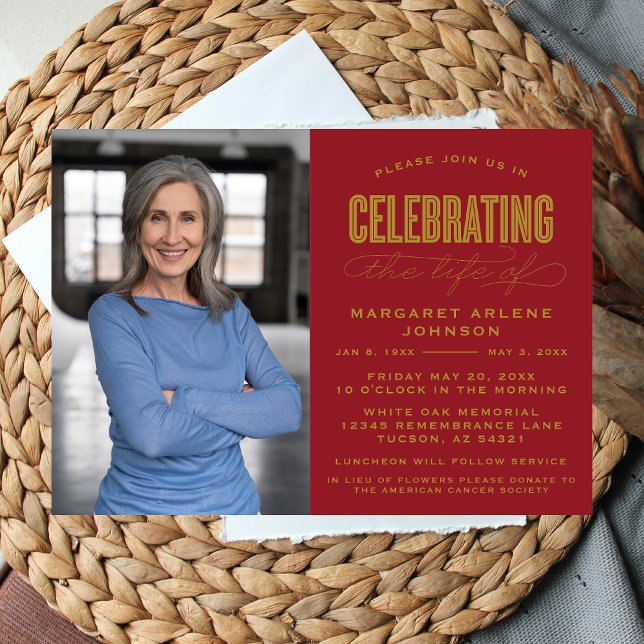 BOLD MODERN SCRIPT CELEBRATION OF LIFE FUNERAL INVITATION (Creator Uploaded)